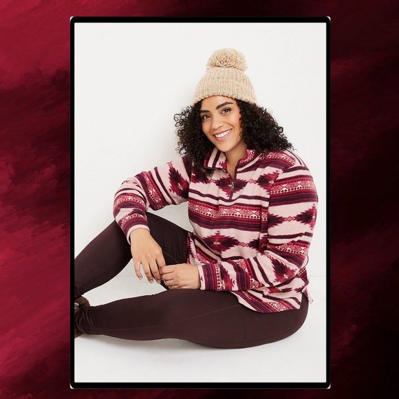 Maurice's Plus Size Geo Print 1/1 Zip Fleece Sweatshirt 1X & 2X - Picture 4 of 12